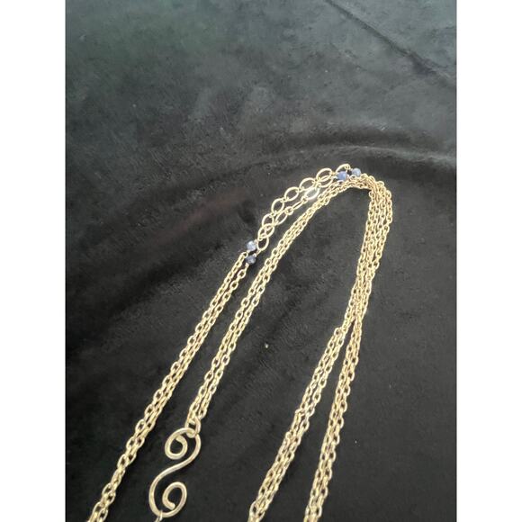 Vintage Sterling Silver Coin Pearls & Blue gemstones chain necklace - Picture 2 of 7